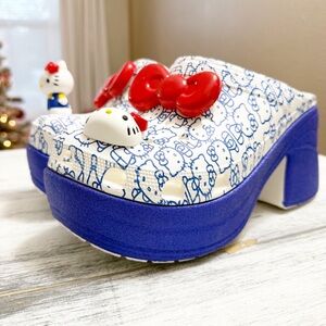 Hello Kitty Blue and White Croc clog heels with charms
